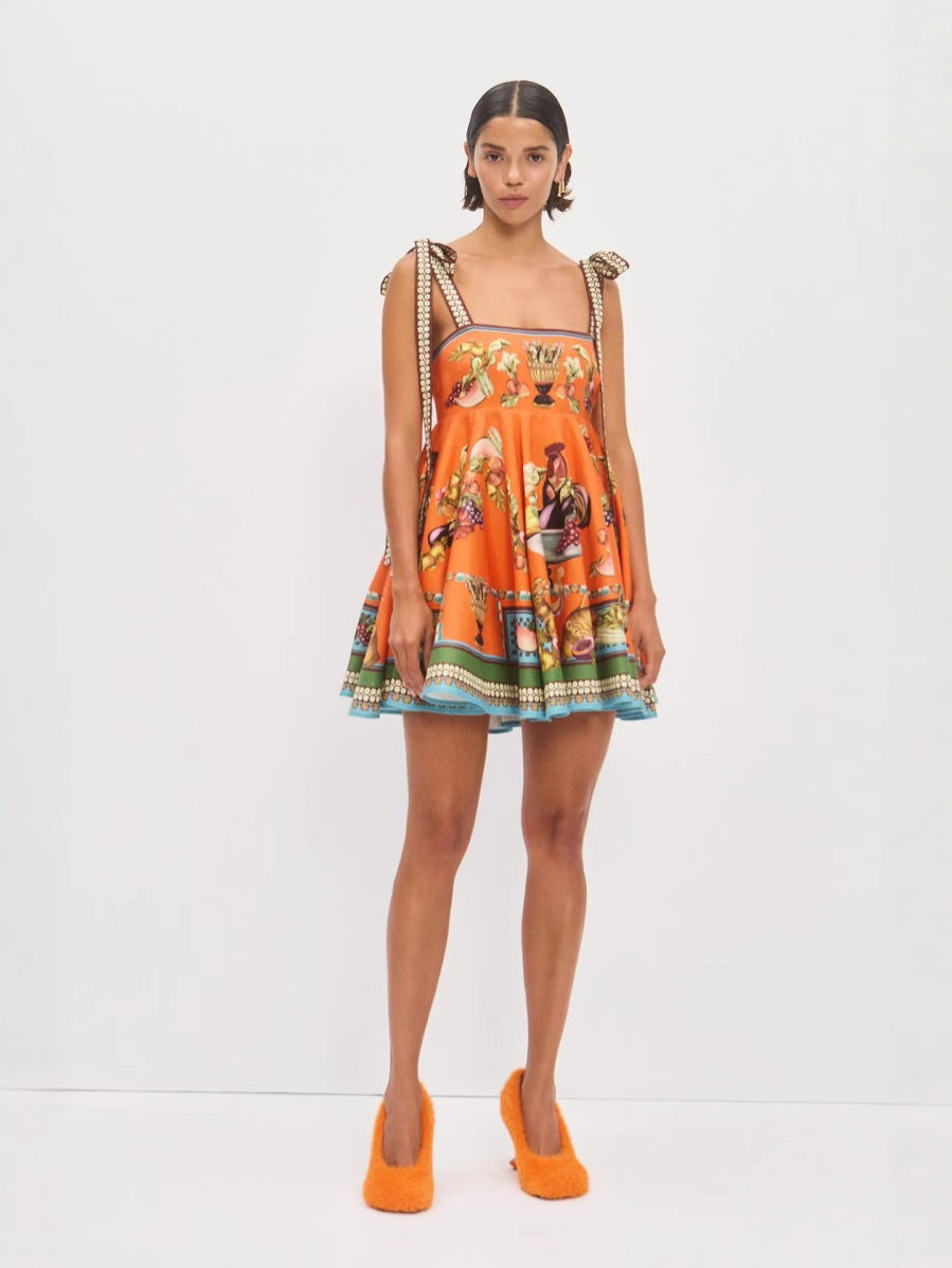 Linen Tie-Front Dress with Floral Print for Casual Elegance