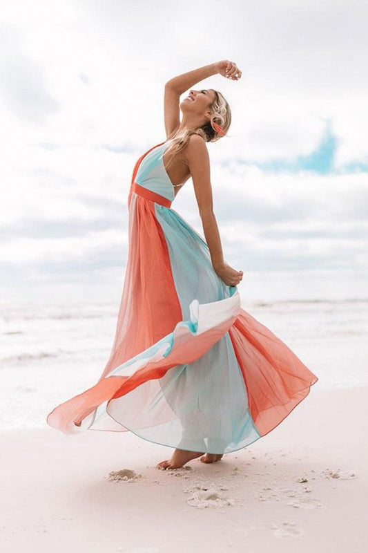Suspenders Sexy Deep V Rainbow Mesh Slip Dress