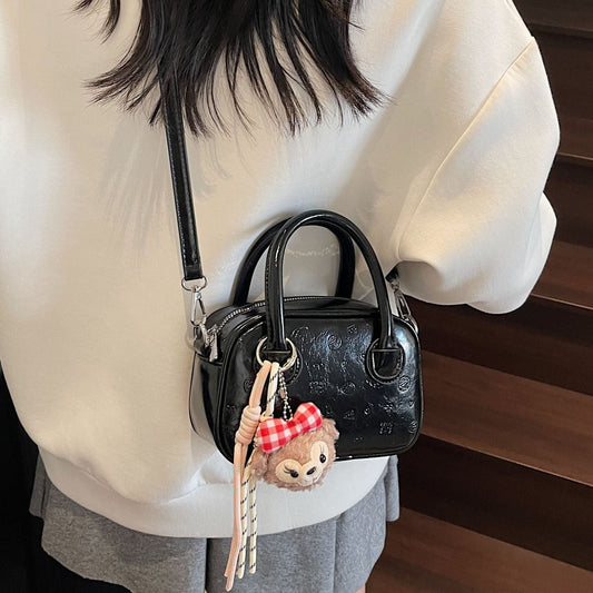 Vintage Oil Wax Leather Handbag for Women Stylish Bowling Bag