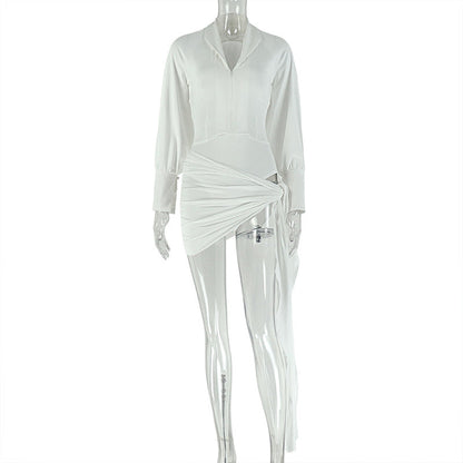 Elegant V-Neck Long Sleeve Two-Piece Dress Set