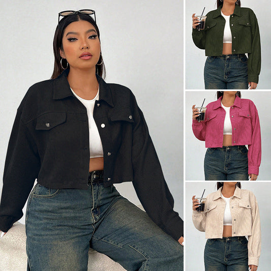 Casual Solid Color Jacket For Plus Size Women