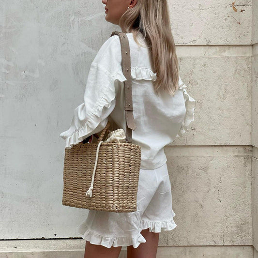 Summer Casual Two-Piece Set Beige Long Sleeve Shirt and High Waist Shorts