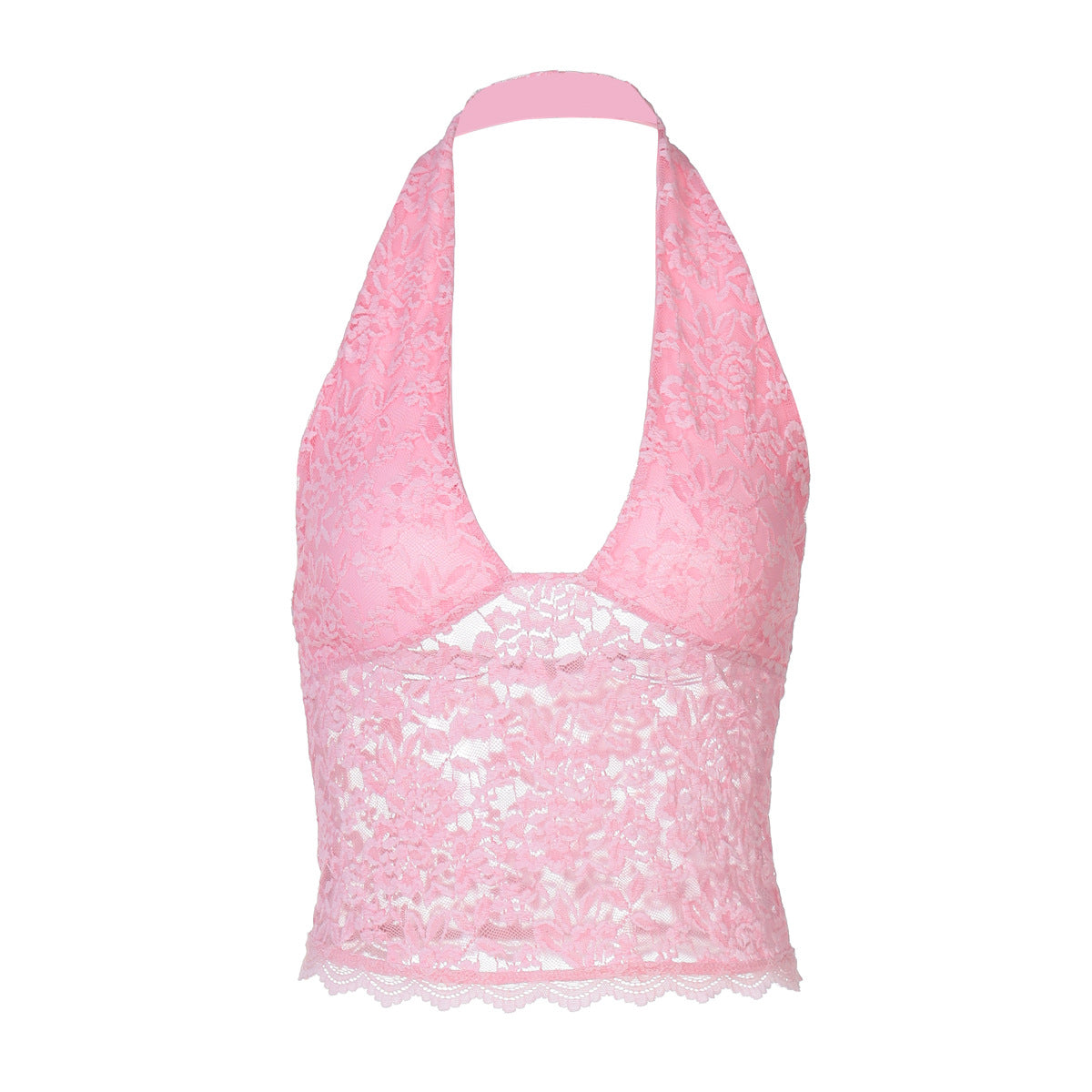 Sleeveless Lace Crop Top with Geometric Pattern - Casual Street Style