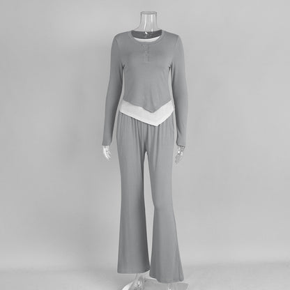 Lazy Color Block Pajama Set for Women