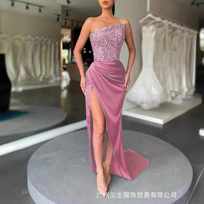 Green Sequin Evening Gown Sleeveless Elegant Maxi Dress