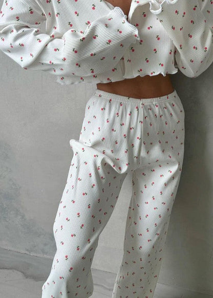 Lounge Set Soft Ribbed Fabric Floral Print