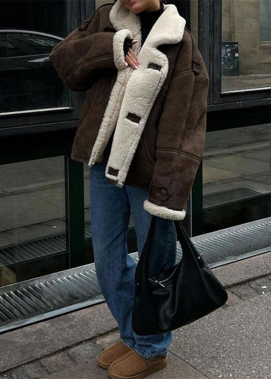 Aviator Jacket Faux Shearling Dark Brown