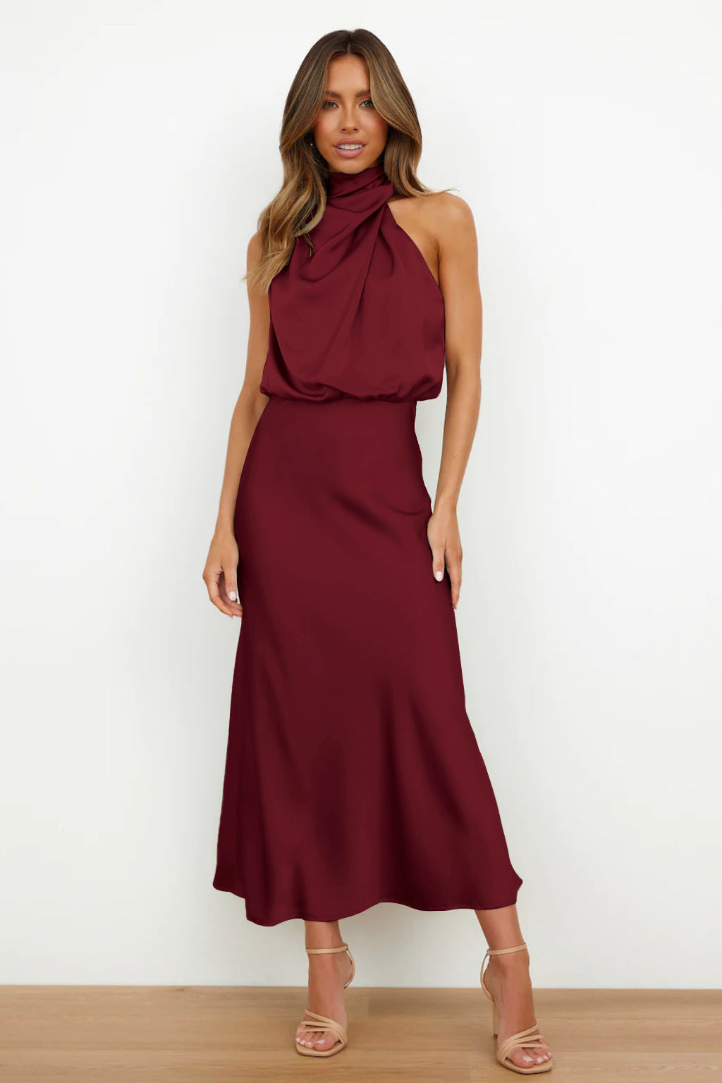 Elegant Sleeveless Satin Dress Casual Chic Evening Gown