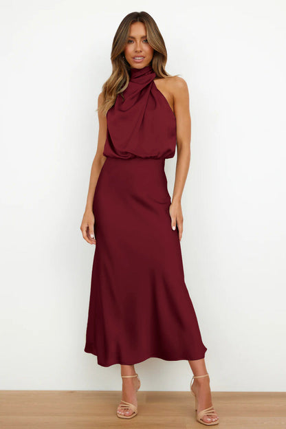 Elegant Sleeveless Satin Dress Casual Chic Evening Gown