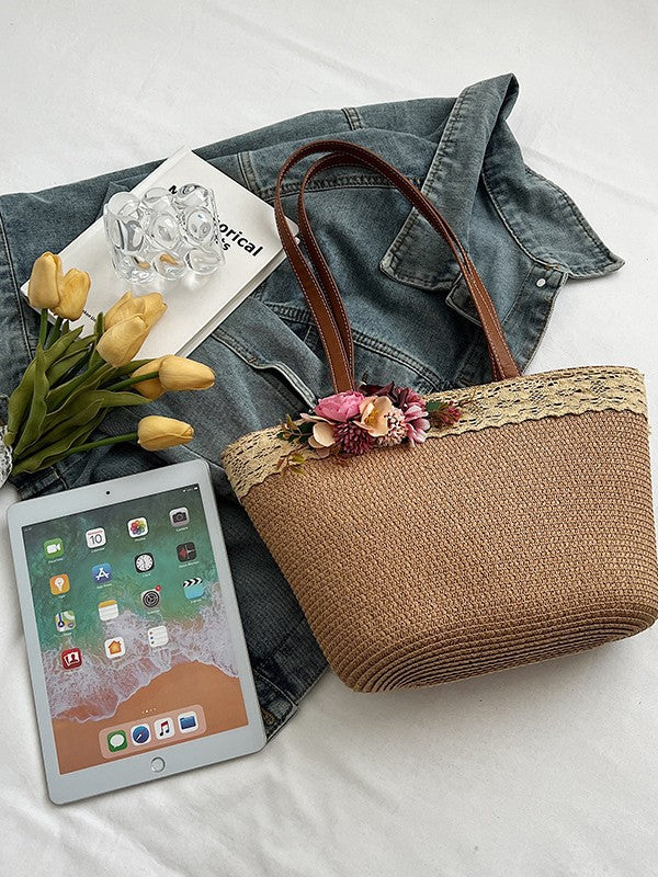 Women's Floral-Sunshine Shoulder Bag Trendy Straw Tote