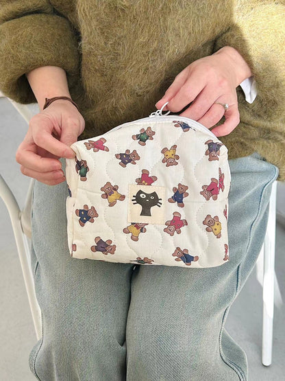 Floral Cartoon Print Portable Cosmetic Bag