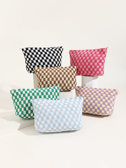 Plaid Color Block Lage Capacity Make Up Bag