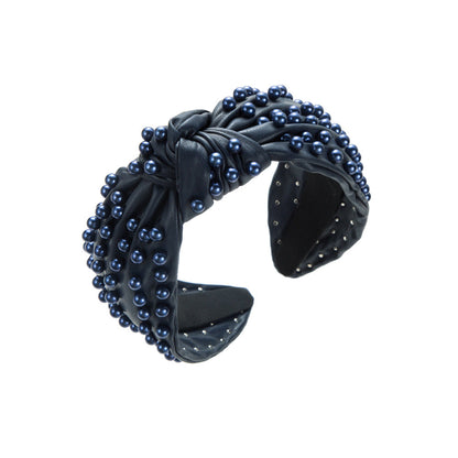 Trendy Faux Leather Pearl Headband for Women