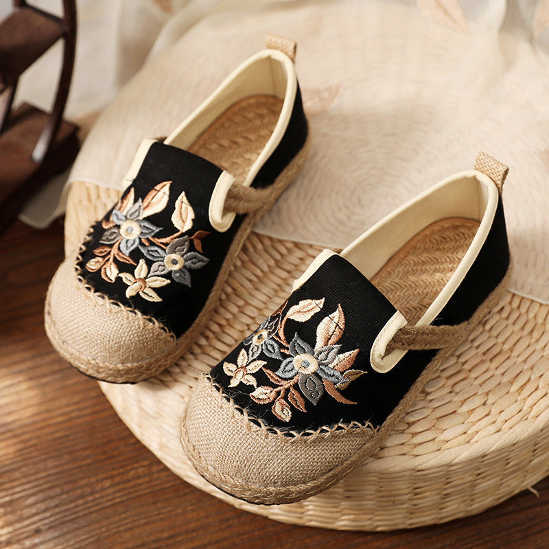 New Cloth Shoes Women'S Hand Wrapped Hemp Edge Pvc Soft Sole Overshoes Ethnic Style Shallow Mouth Embroidered Shoes