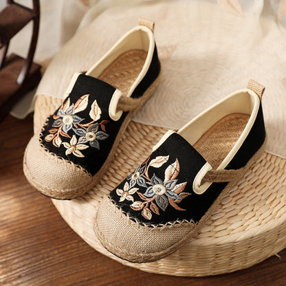 New Cloth Shoes Women'S Hand Wrapped Hemp Edge Pvc Soft Sole Overshoes Ethnic Style Shallow Mouth Embroidered Shoes