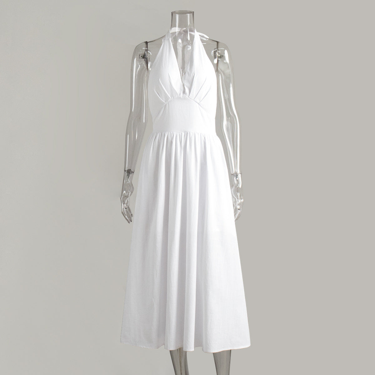Cotton Long Maxi Dress With V-Neck Tie Waist