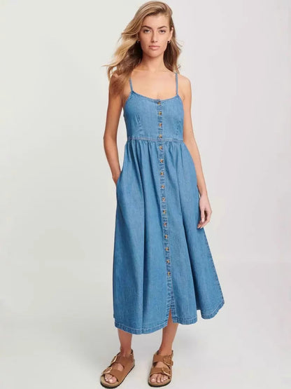 Trendy Casual Denim Sleeveless Midi Dress