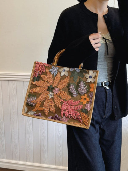Chic Sequined Embroidered Floral Tote Bag for Women