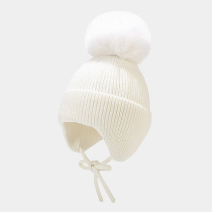 Solid Color String Tie Knit Pom Beanie