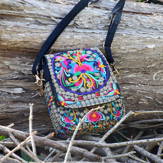 Ethnic Style Bag Small Bag Women'S New Mini Diagonal Canvas Small Squareflower Versatile Mobile Phone Coin Purse