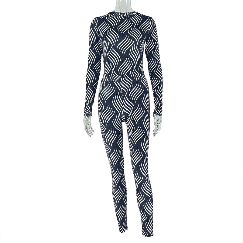 Trendy Striped Two-Piece Activewear Set With Long-Sleeve Turtleneck