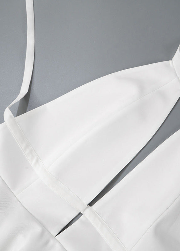 Halter Backless Fit Flare Dress White Fabric