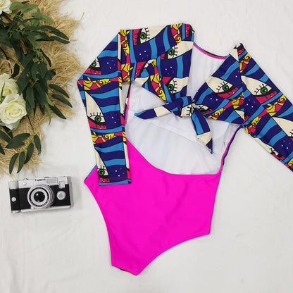 Long Sleeve Abstract Printed One-Piece Swimsuit Women'S Surfing Suit Swimwear Sports Sexy Surfing Wetsuit