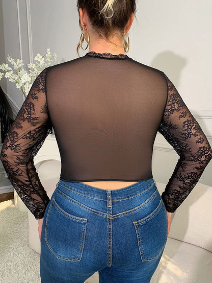 Sexy Lace Mesh Bodysuit With Boning For Curvy Women