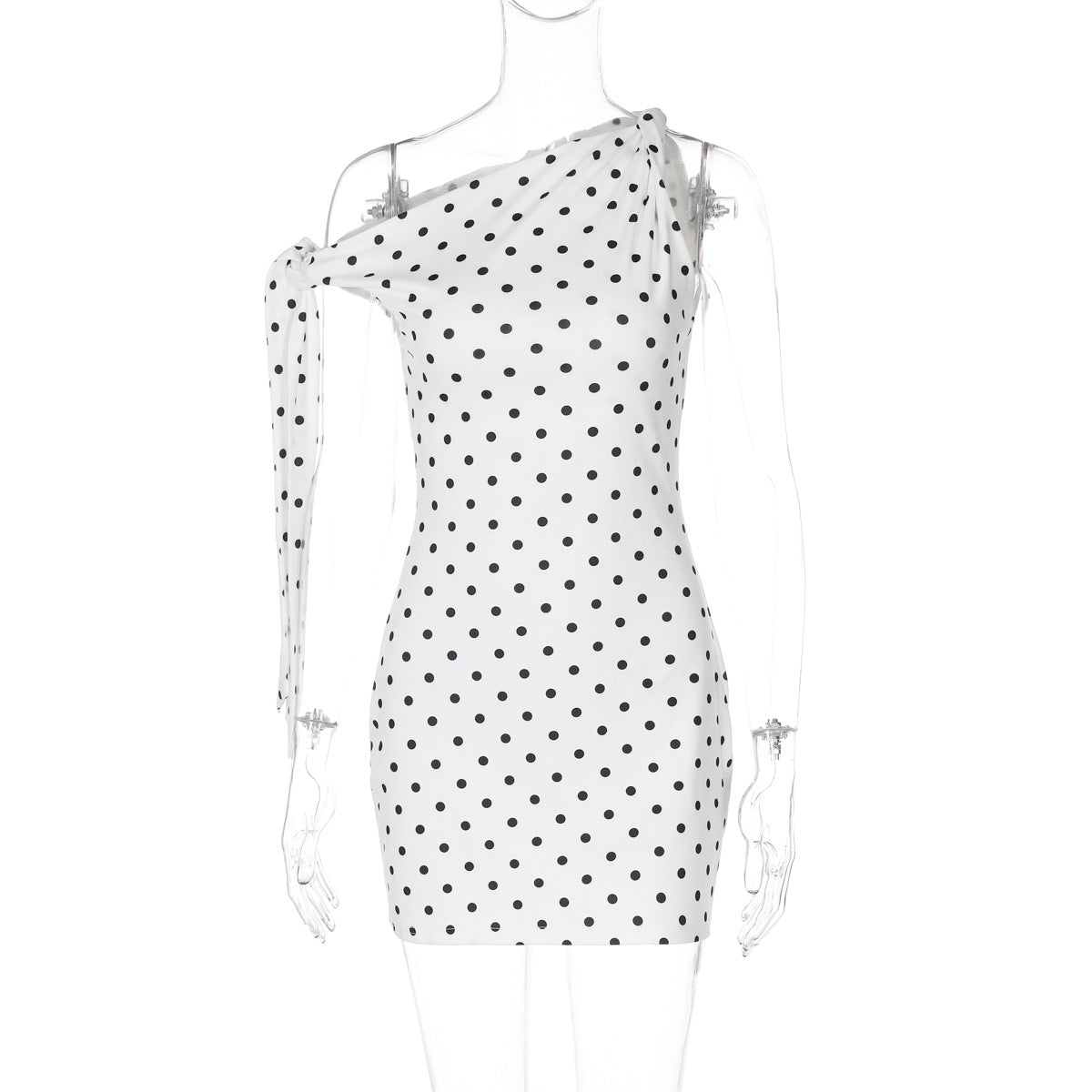 Polka Dot Asymmetrical Midi Dress Stylish Casual Dress