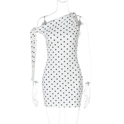 Polka Dot Asymmetrical Midi Dress Stylish Casual Dress