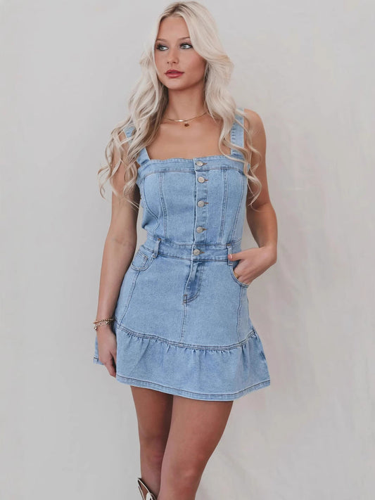 Trendy Casual Sleeveless Denim Dress