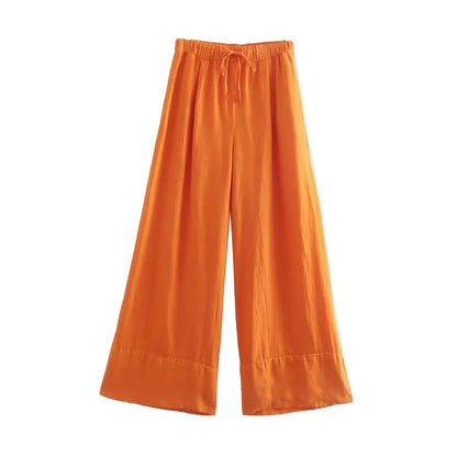 Vesty - Linen Cross-Neck Two-Piece Set (Top + Pants)