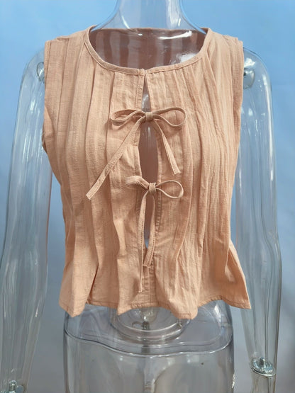 6 Colors Breathable Cotton And Linen Pleated Sleeveless Straps, Women'S Shirts, High Street Long Skirts.