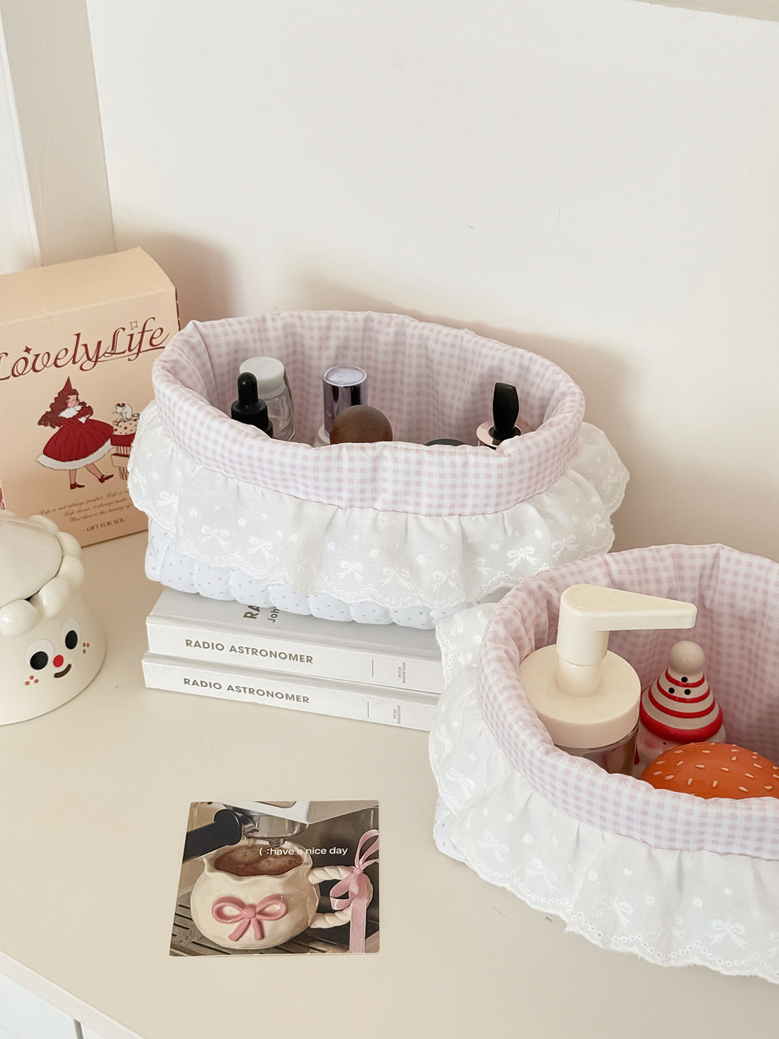 Polka Dot Edge Storage Basket Stylish Sweet Cotton Organizer