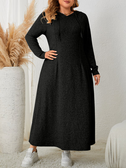Casual Hooded Plus Size Dress Floral Print Polyester Elegant A-Line
