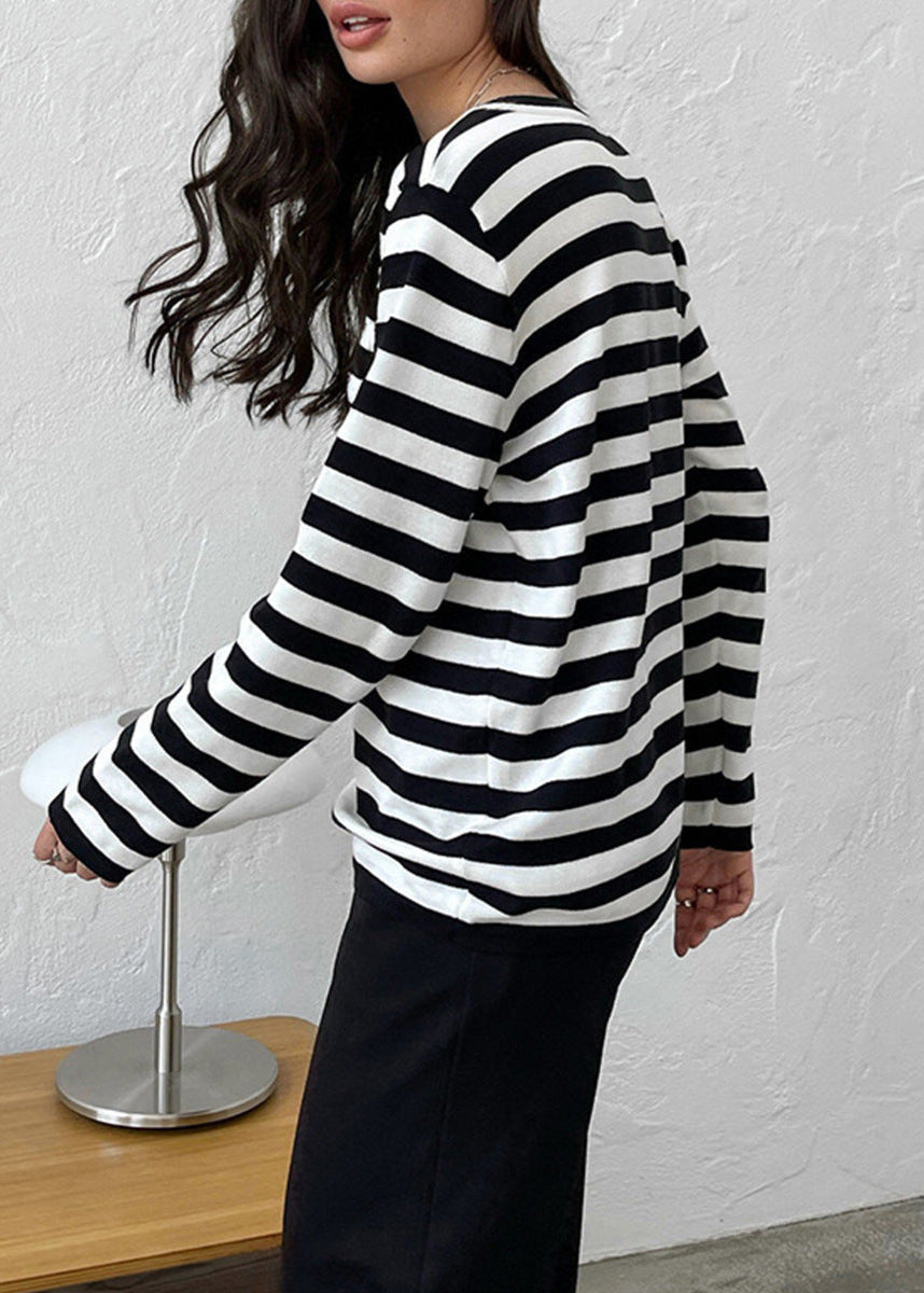 Striped Knit Top Soft Breathable Fabric Classic Style