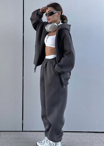 Oversized Zip Hoodie And Knit Sweatpants Set