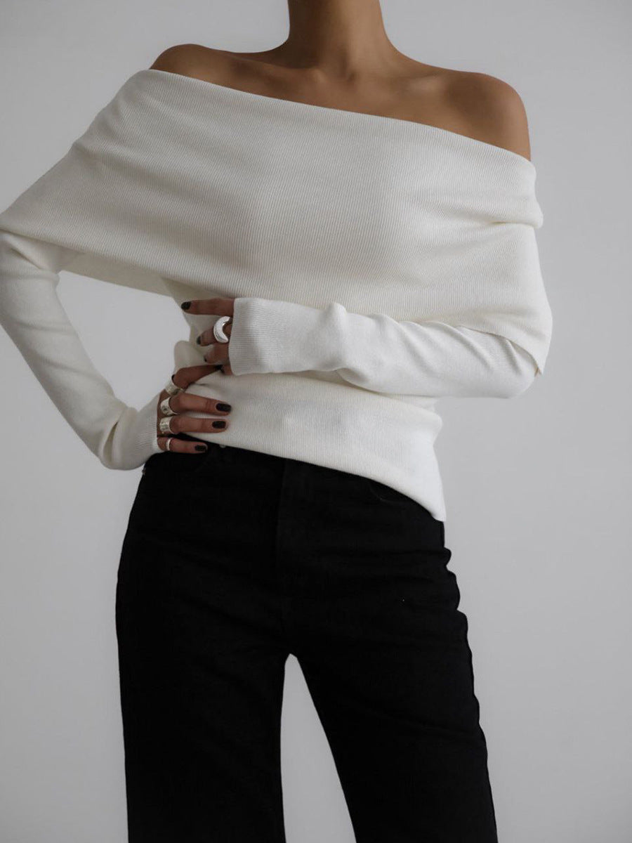 Off-Shoulder Long Sleeve Knit Top for Women