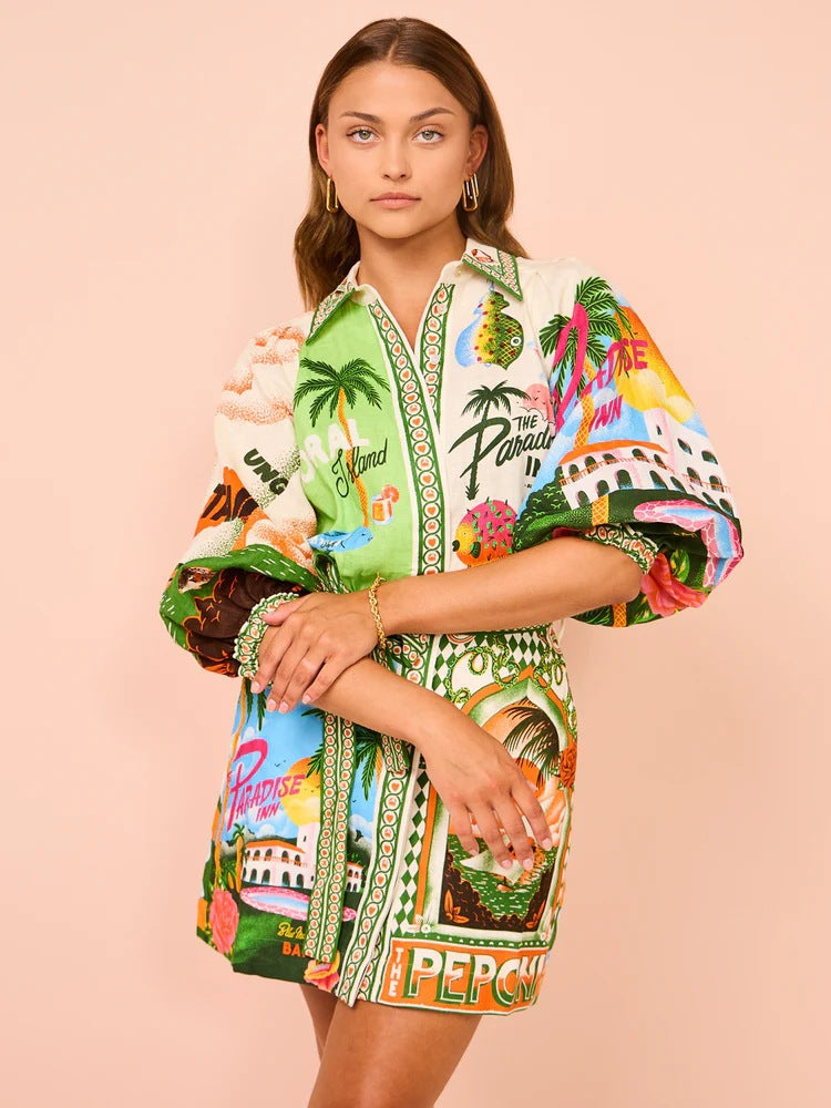 Floral Print Linen Midi Dress Elegant Casual Cardigan