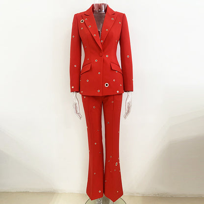 Metallic Button Blazer & Trousers Set Elegant Street Style