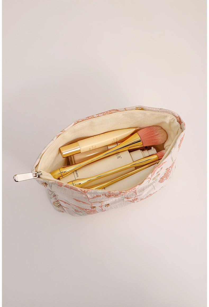 Cute Flower Textured Embroidery Makeup Bag