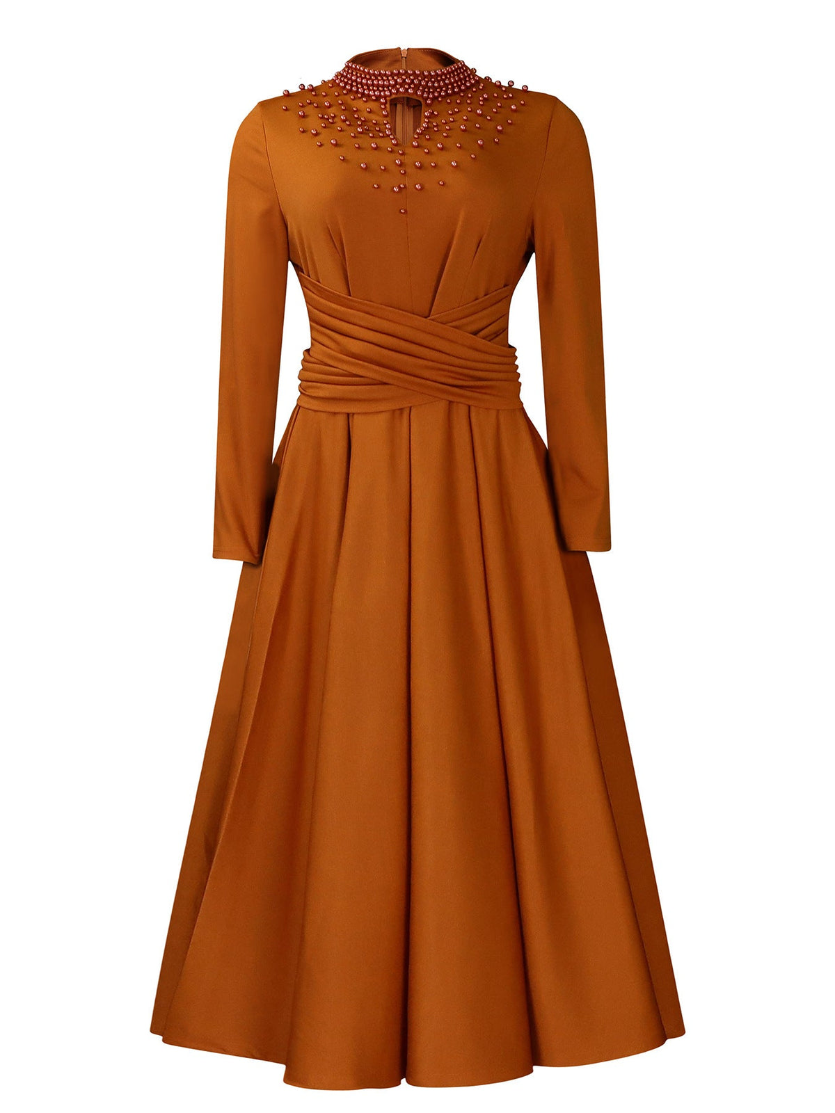 Elegant High Neck Beaded Maxi Dress For Women