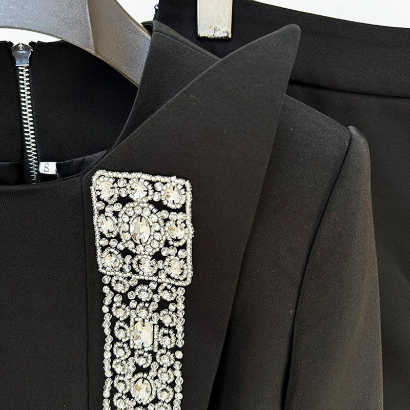 Trendy Black Beaded Jewel-Embellished 2-Piece Skirt Set