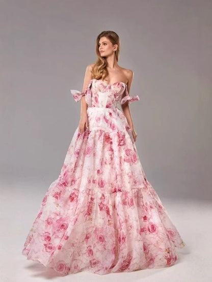 Elegant Long Sleeve Off-Shoulder Dress With 3D Floral Design