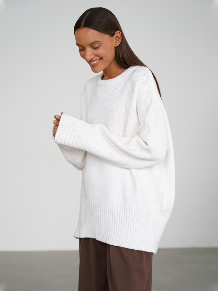 Casual Solid Color Sweater Comfortable Knit Pullover