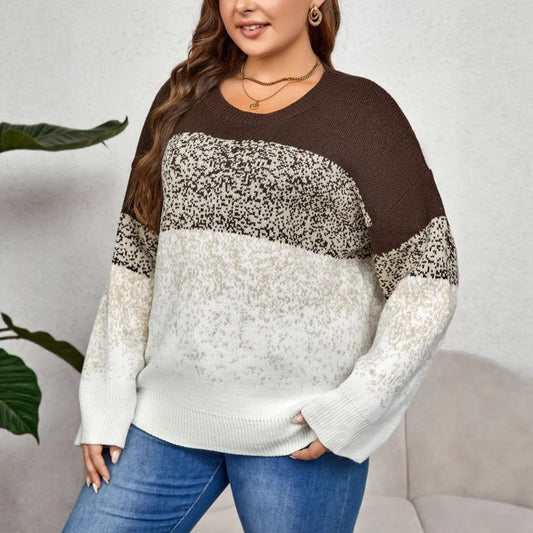 Color Block Round Neck Pullover Top Casual