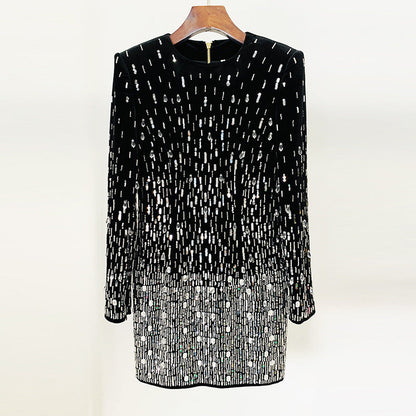 Sequined Velvet Long Sleeve Dress Casual