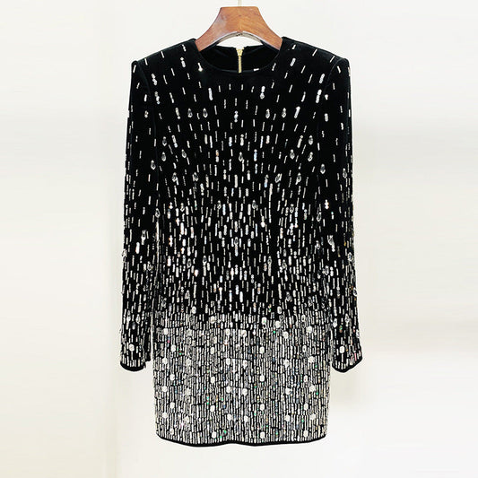 Sequined Velvet Long Sleeve Dress Casual