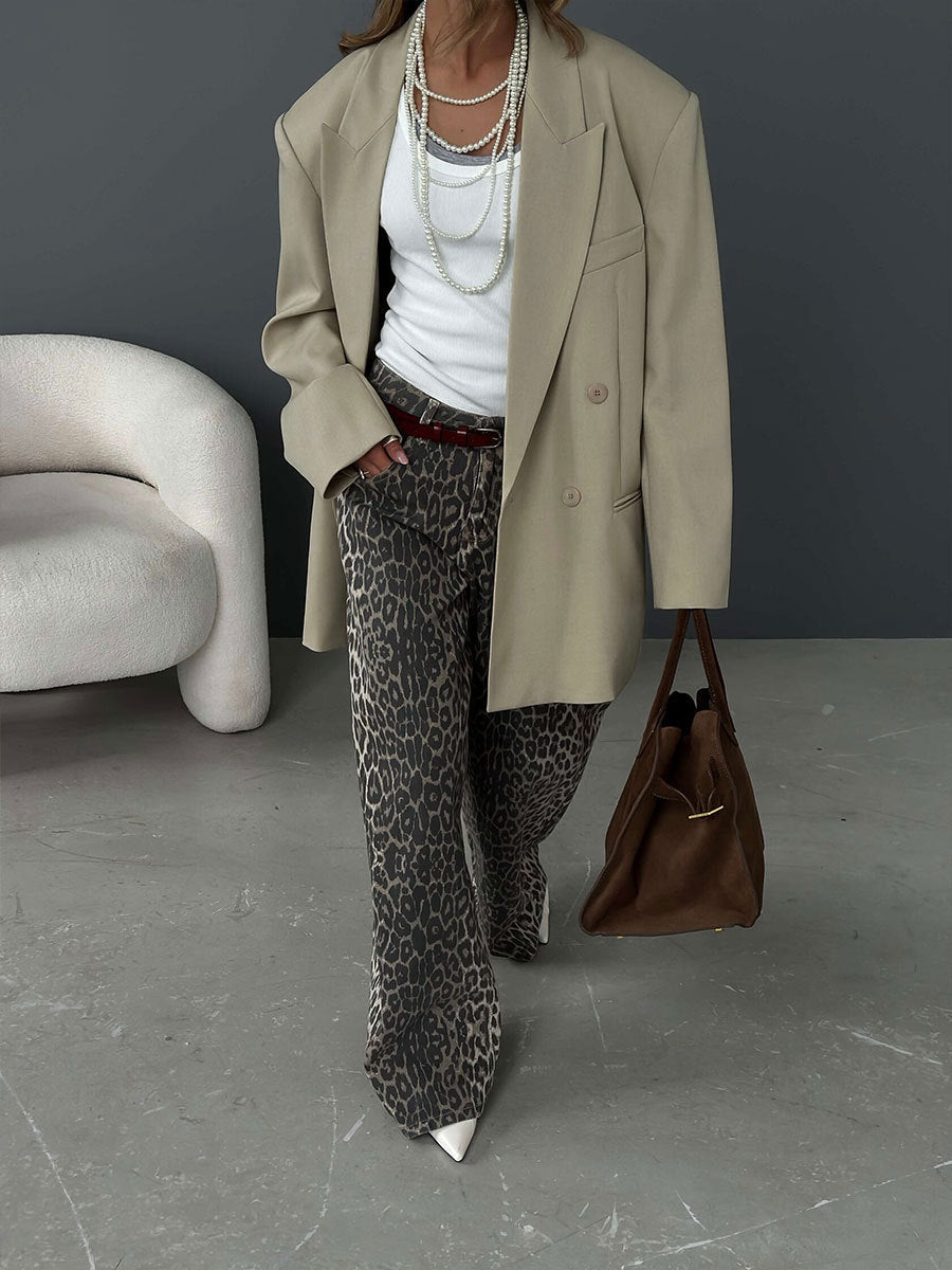 Leopard Print Wide Leg Pants Casual Street Style