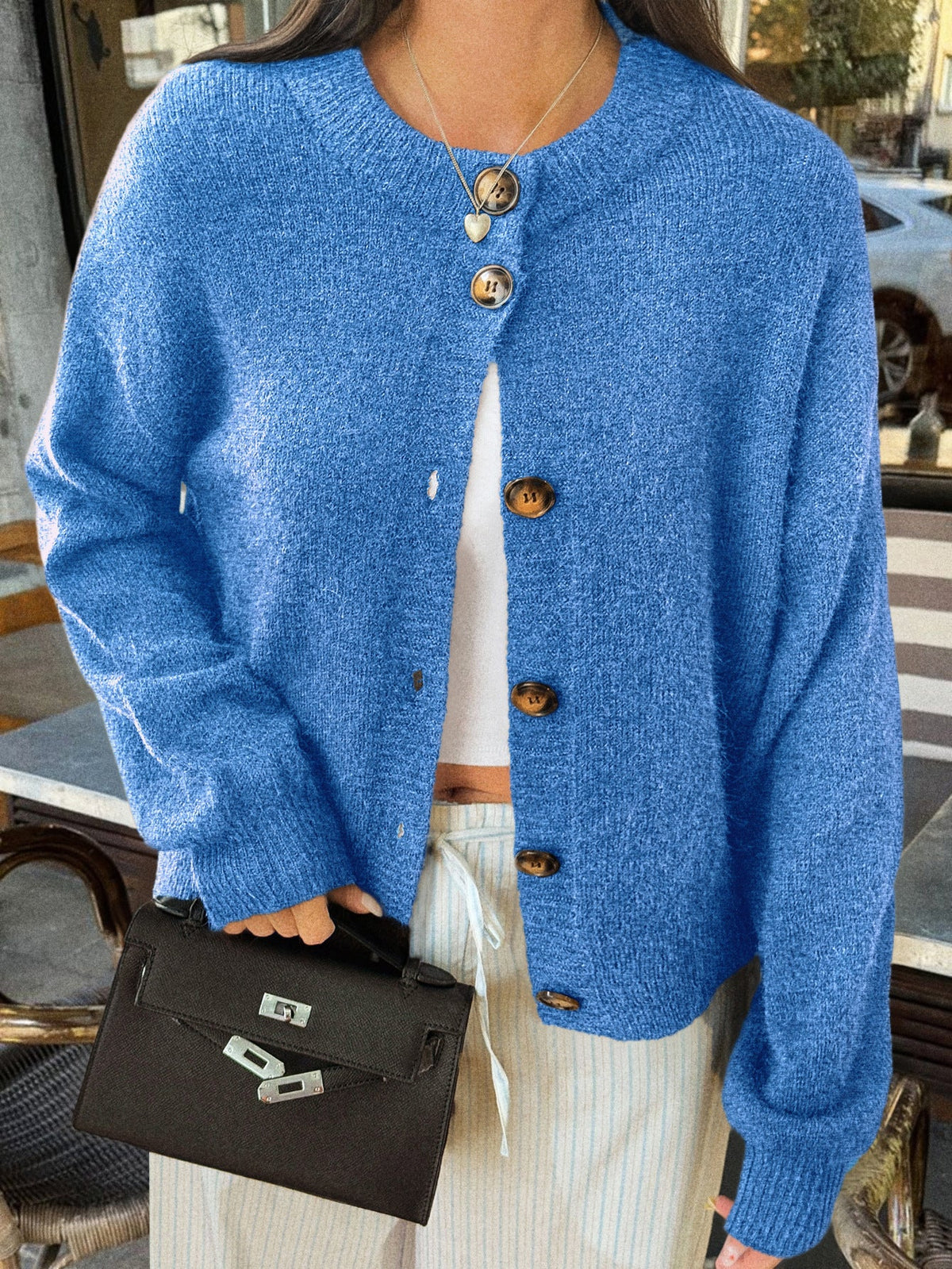 Casual Button-Up Long Sleeve Cardigan Sweater